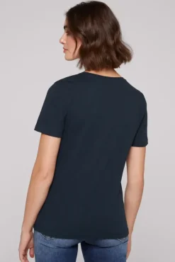 Damen CAMP DAVID & SOCCX Basic T-Shirt mit V-Ausschnitt und Logo blue navy
