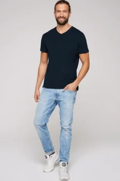 Herren CAMP DAVID & SOCCX Basic T-Shirt mit V-Neck, Doppelpack blue navy / blue navy