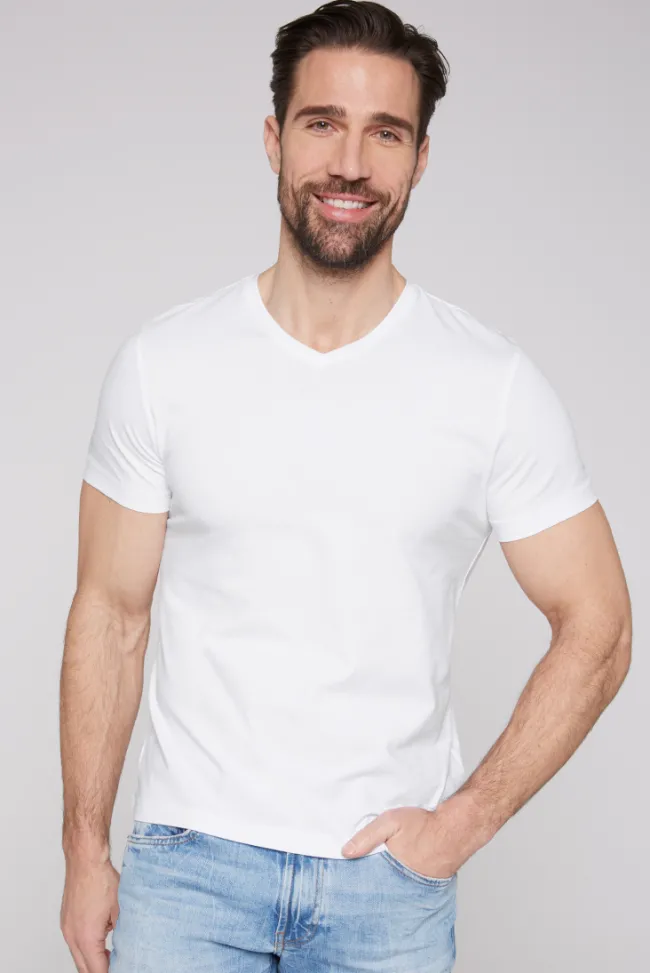 Herren CAMP DAVID & SOCCX Basic T-Shirt mit V-Neck, Doppelpack optic white / optic white