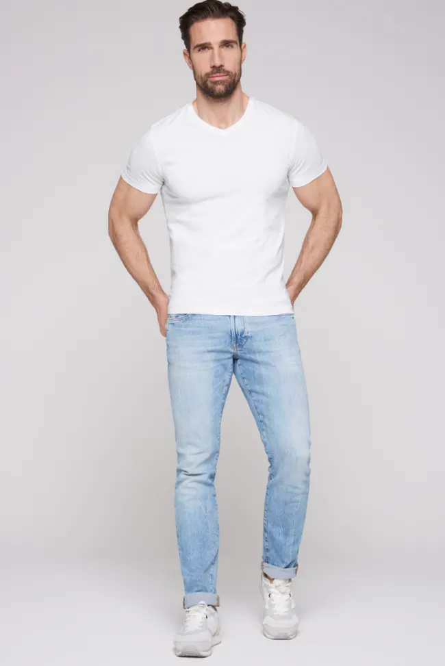 Herren CAMP DAVID & SOCCX Basic T-Shirt mit V-Neck, Doppelpack optic white / optic white
