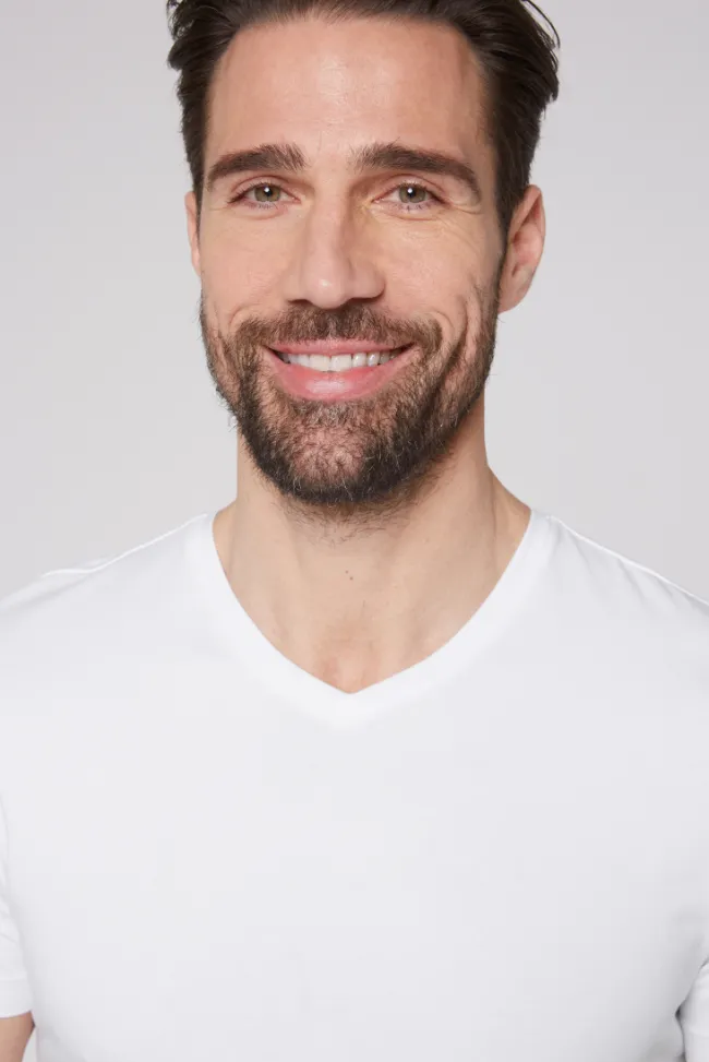 Herren CAMP DAVID & SOCCX Basic T-Shirt mit V-Neck, Doppelpack optic white / optic white