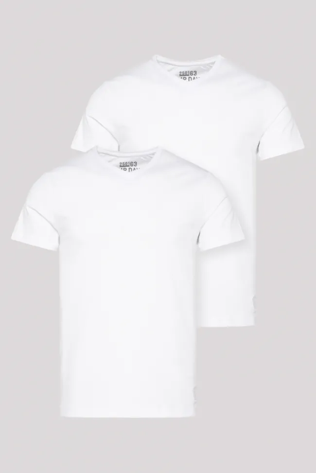 Herren CAMP DAVID & SOCCX Basic T-Shirt mit V-Neck, Doppelpack optic white / optic white