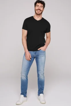 Herren CAMP DAVID & SOCCX Basic T-Shirt mit V-Neck, Doppelpack /