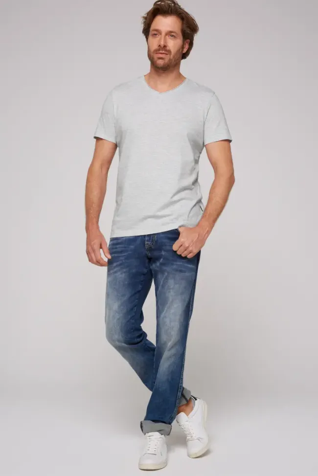 Herren CAMP DAVID & SOCCX Basic T-Shirt V-Neck 2er-Pack grey melange