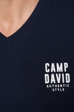 Herren CAMP DAVID & SOCCX Basic T-Shirt V-Neck mit Logo Print blue navy