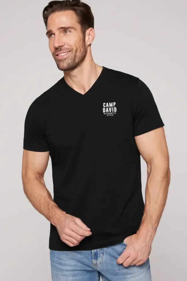 Herren CAMP DAVID & SOCCX Basic T-Shirt V-Neck mit Logo Print