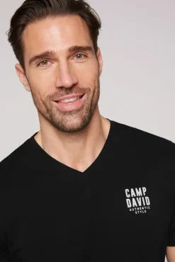 Herren CAMP DAVID & SOCCX Basic T-Shirt V-Neck mit Logo Print