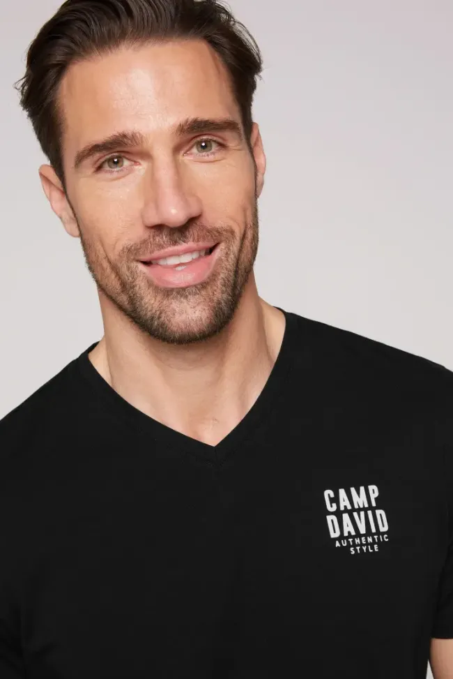 Herren CAMP DAVID & SOCCX Basic T-Shirt V-Neck mit Logo Print