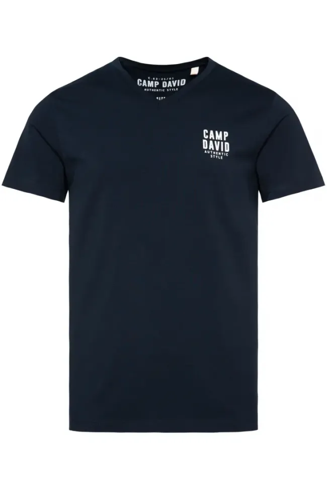 Herren CAMP DAVID & SOCCX Basic T-Shirt V-Neck mit Logo Print blue navy