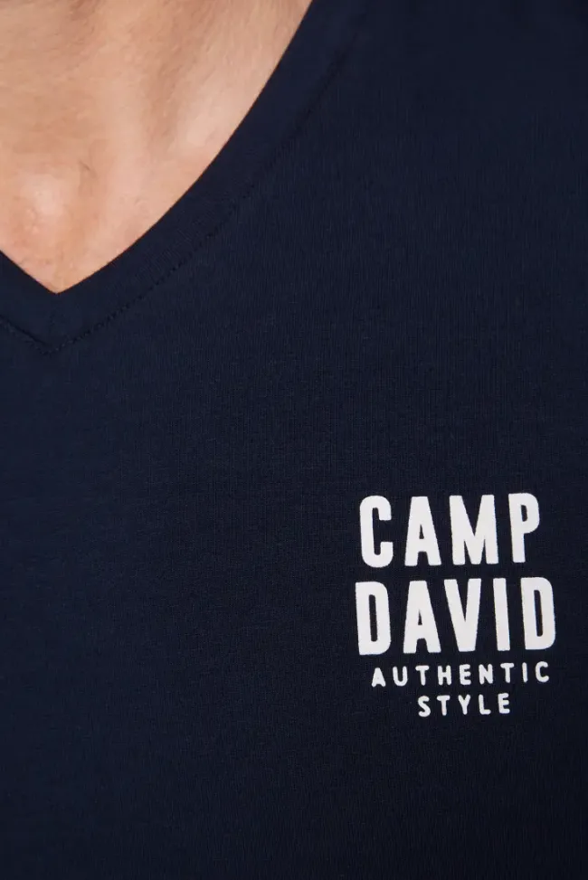 Herren CAMP DAVID & SOCCX Basic T-Shirt V-Neck mit Logo Print blue navy
