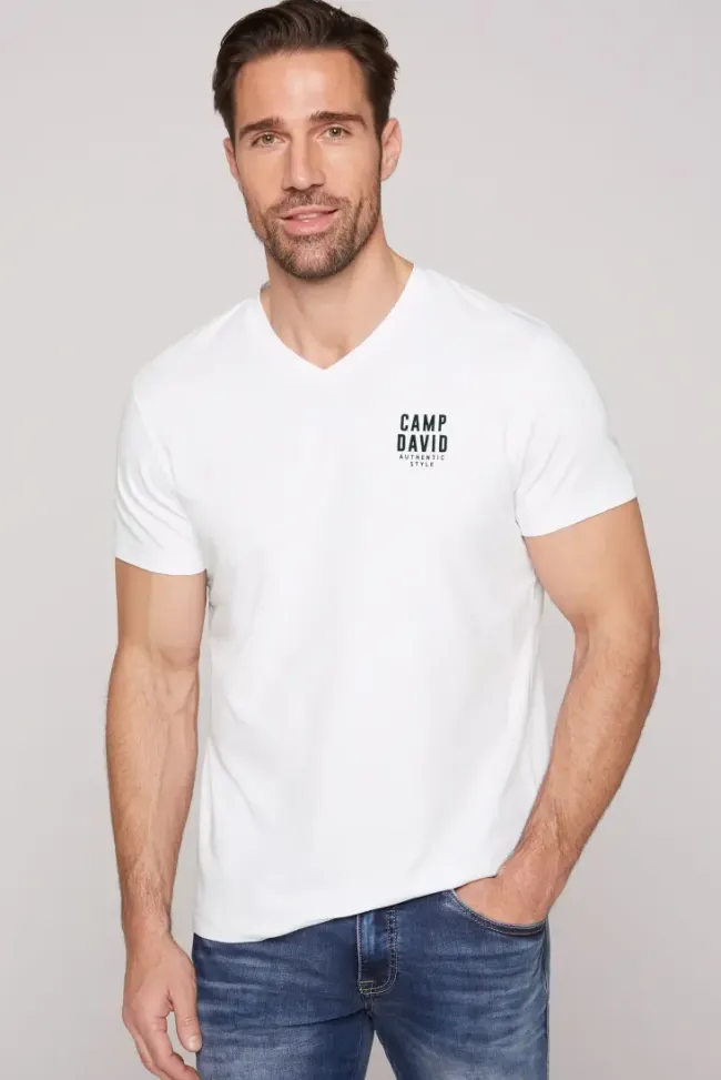 Herren CAMP DAVID & SOCCX Basic T-Shirt V-Neck mit Logo Print