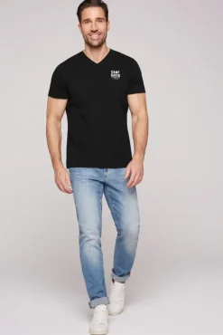 Herren CAMP DAVID & SOCCX Basic T-Shirt V-Neck mit Logo Print