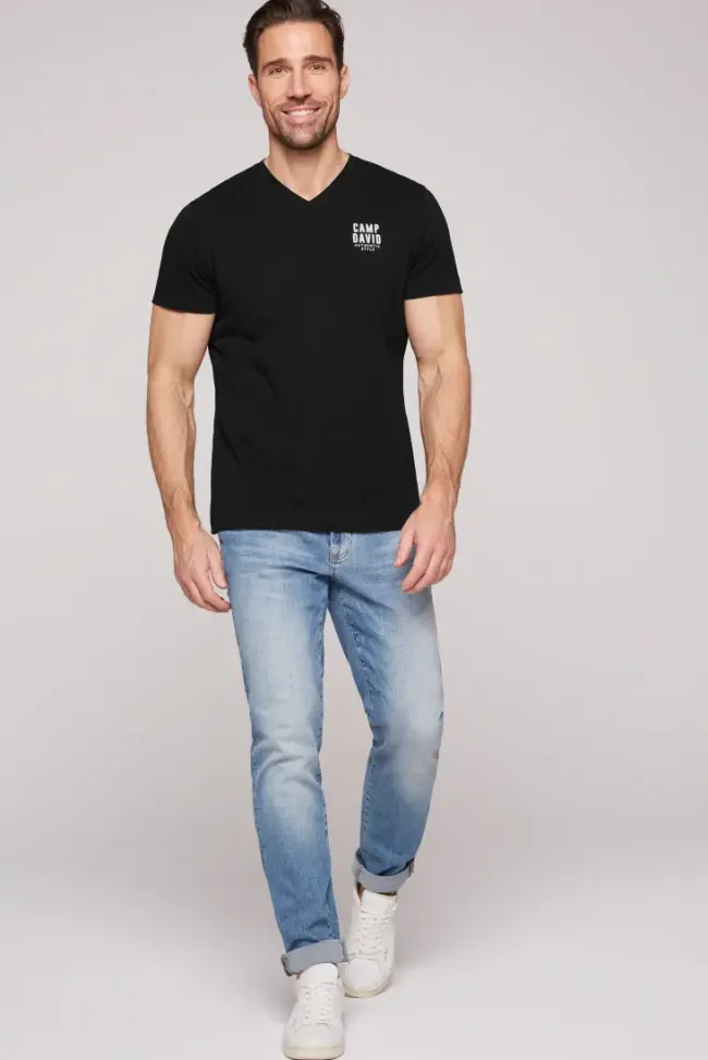 Herren CAMP DAVID & SOCCX Basic T-Shirt V-Neck mit Logo Print