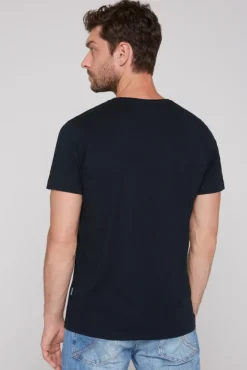 Herren CAMP DAVID & SOCCX Basic T-Shirt V-Neck mit Used-Kante blue navy