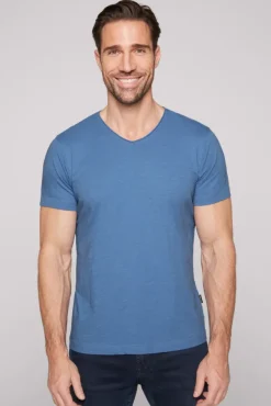 Herren CAMP DAVID & SOCCX Basic T-Shirt V-Neck mit Used-Kante sky blue