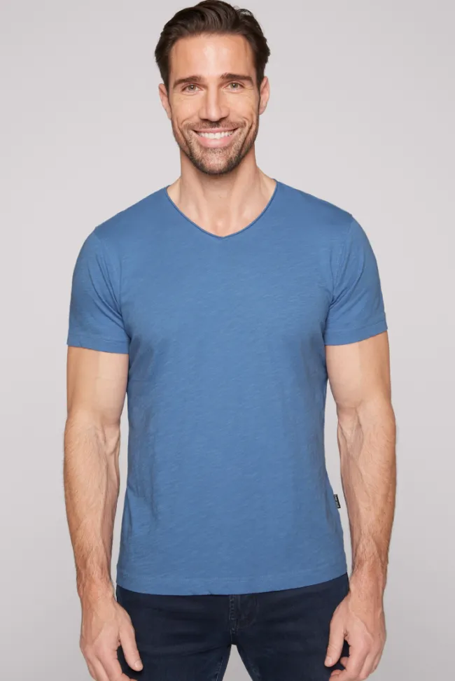 Herren CAMP DAVID & SOCCX Basic T-Shirt V-Neck mit Used-Kante sky blue