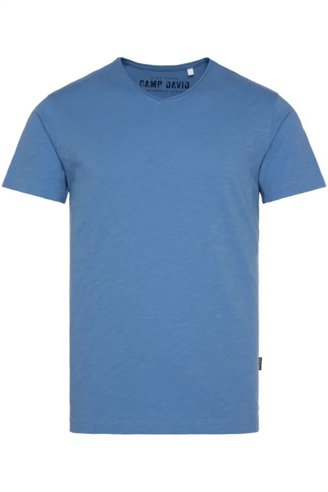 Herren CAMP DAVID & SOCCX Basic T-Shirt V-Neck mit Used-Kante sky blue