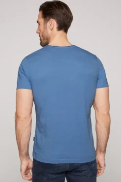 Herren CAMP DAVID & SOCCX Basic T-Shirt V-Neck mit Used-Kante sky blue