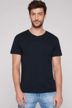 Herren CAMP DAVID & SOCCX Basic T-Shirt V-Neck mit Used-Kante blue navy