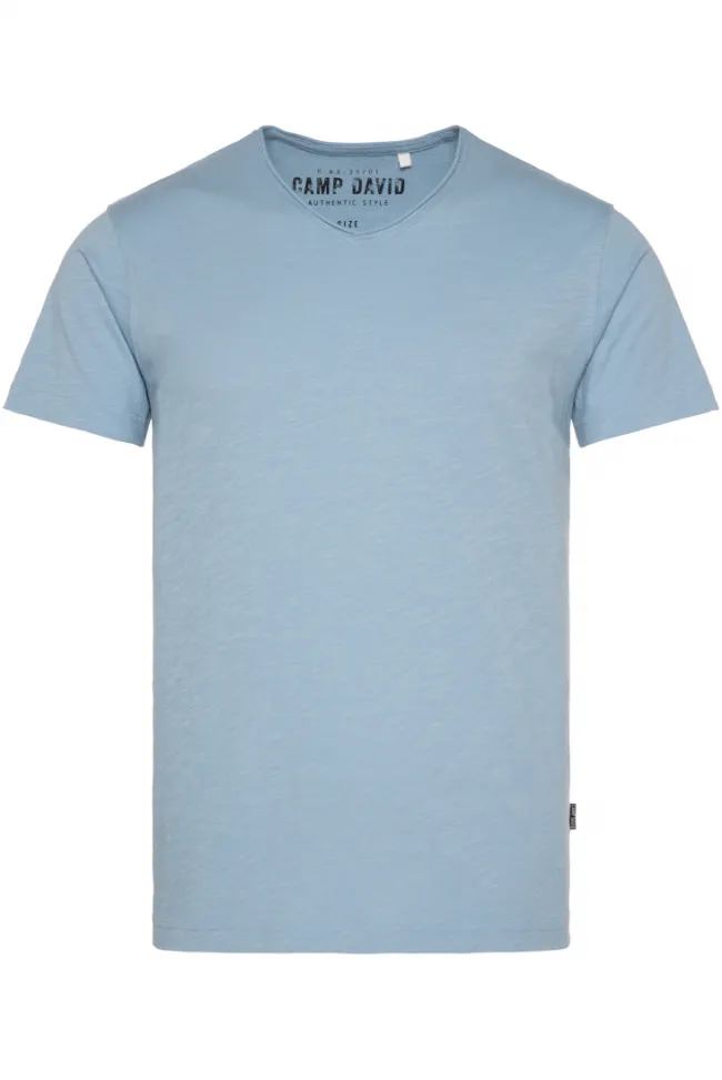 Herren CAMP DAVID & SOCCX Basic T-Shirt V-Neck mit Used-Kante new blue