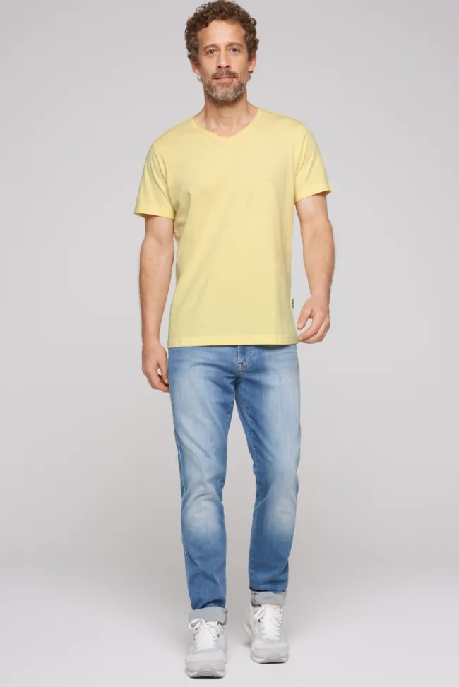 Herren CAMP DAVID & SOCCX Basic T-Shirt V-Neck mit Used-Kante