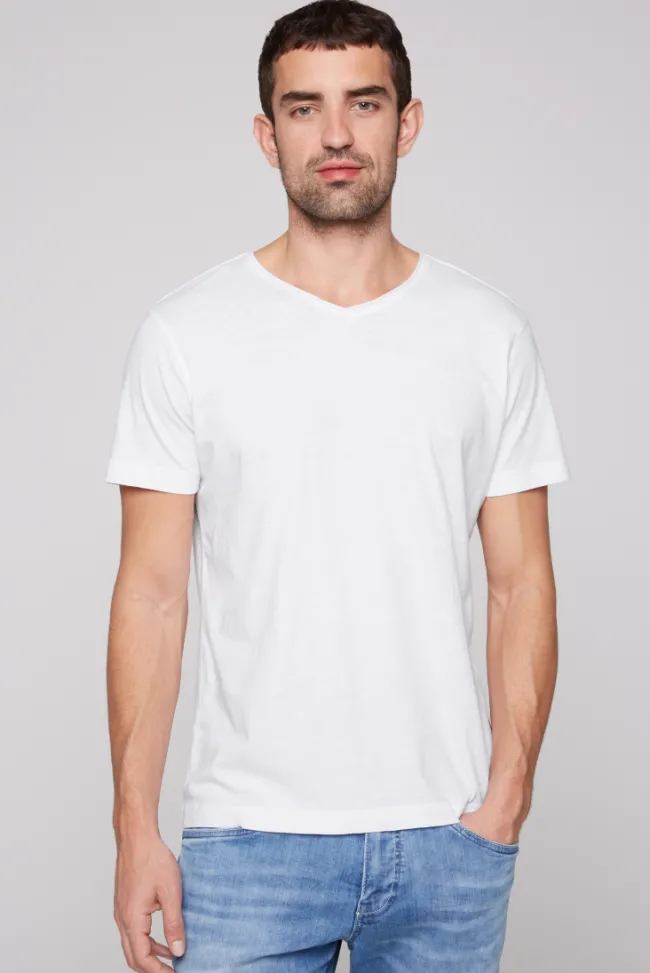 Herren CAMP DAVID & SOCCX Basic T-Shirt V-Neck mit Used-Kante