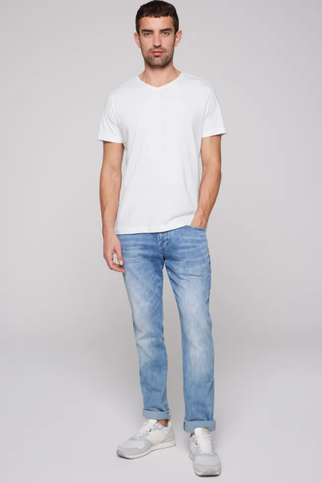 Herren CAMP DAVID & SOCCX Basic T-Shirt V-Neck mit Used-Kante