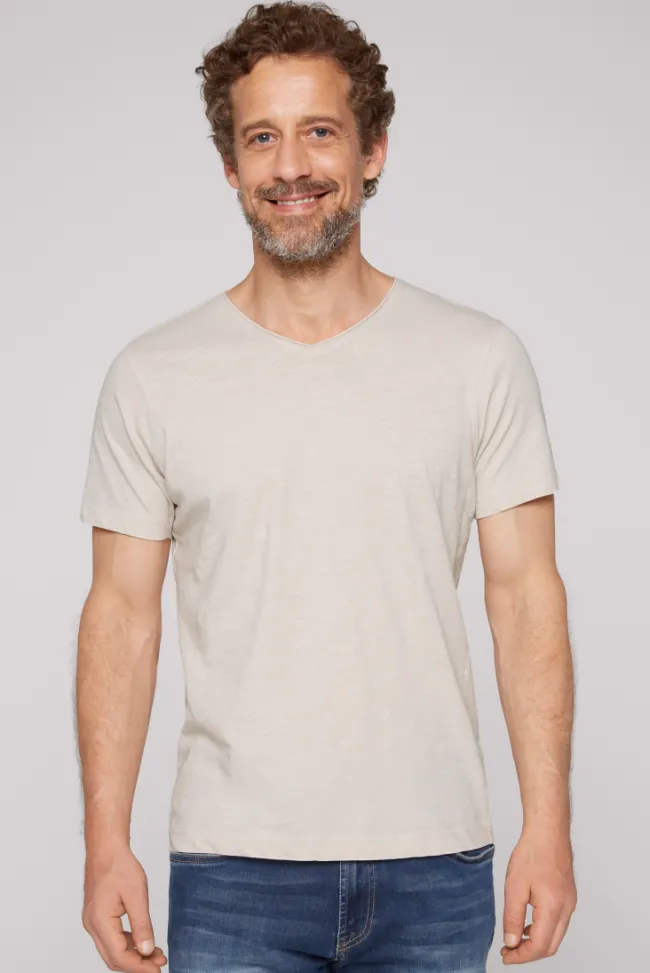Herren CAMP DAVID & SOCCX Basic T-Shirt V-Neck mit Used-Kante light cappuccino
