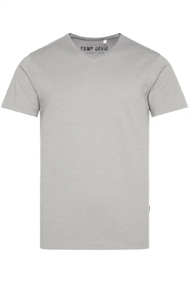 Herren CAMP DAVID & SOCCX Basic T-Shirt V-Neck mit Used-Kante polo grey