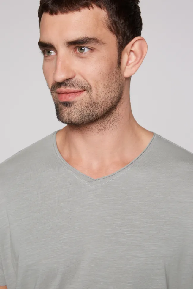 Herren CAMP DAVID & SOCCX Basic T-Shirt V-Neck mit Used-Kante polo grey