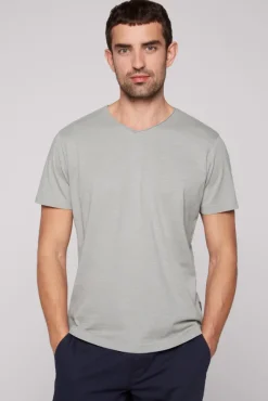 Herren CAMP DAVID & SOCCX Basic T-Shirt V-Neck mit Used-Kante polo grey