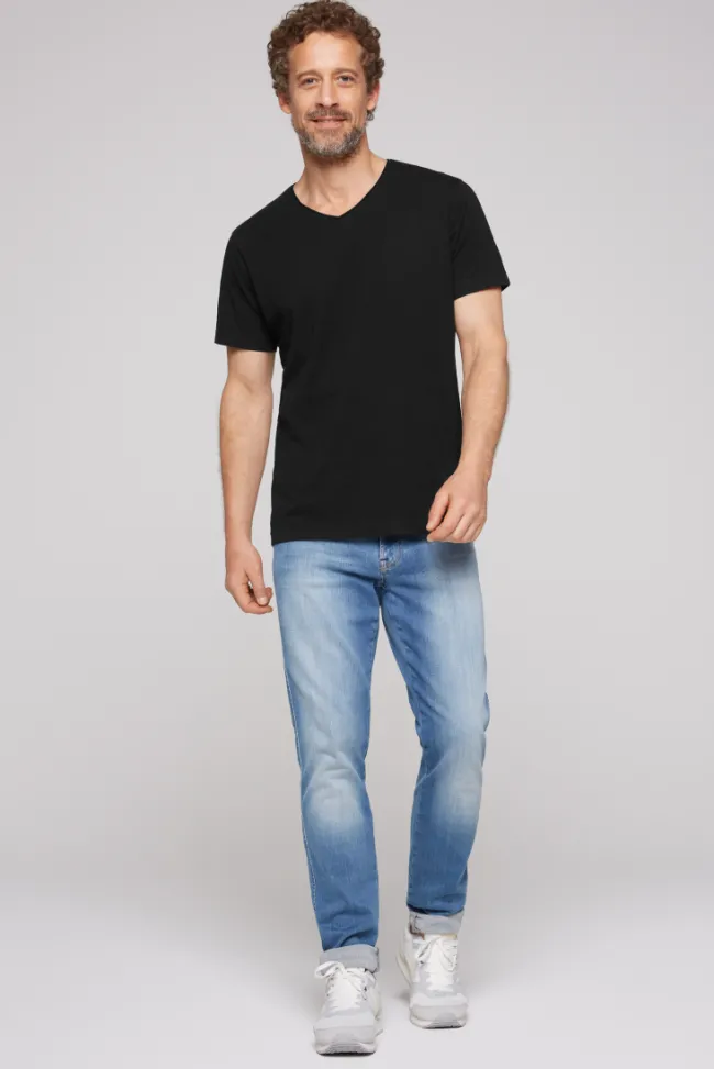 Herren CAMP DAVID & SOCCX Basic T-Shirt V-Neck mit Used-Kante