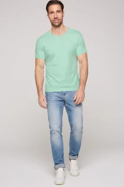 Herren CAMP DAVID & SOCCX Basic T-Shirt V-Neck mit Used-Kante sun aqua