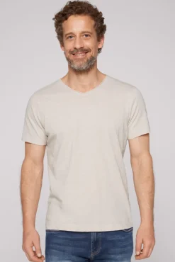 Herren CAMP DAVID & SOCCX Basic T-Shirt V-Neck mit Used-Kante light cappuccino
