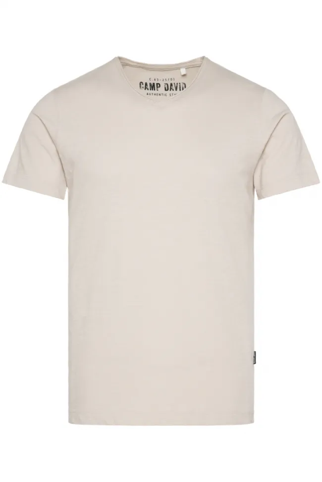 Herren CAMP DAVID & SOCCX Basic T-Shirt V-Neck mit Used-Kante light cappuccino