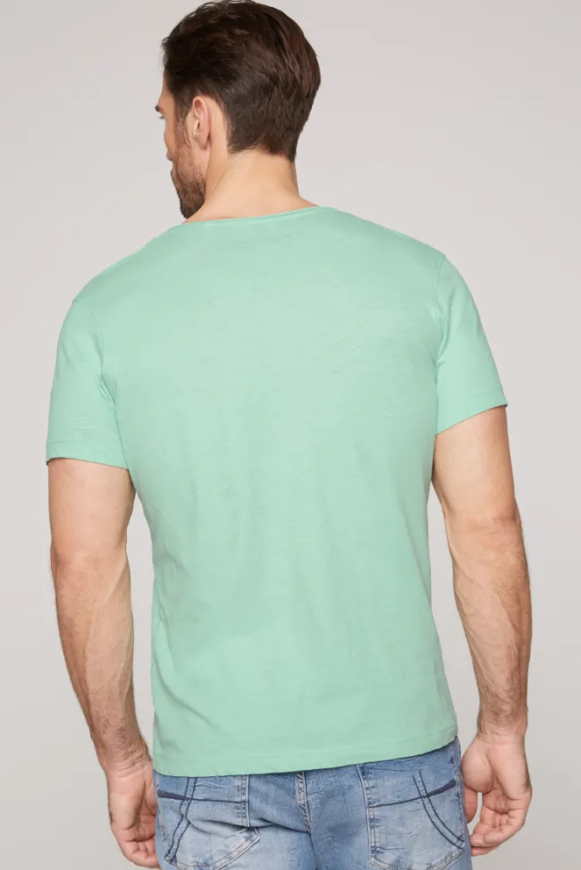 Herren CAMP DAVID & SOCCX Basic T-Shirt V-Neck mit Used-Kante sun aqua