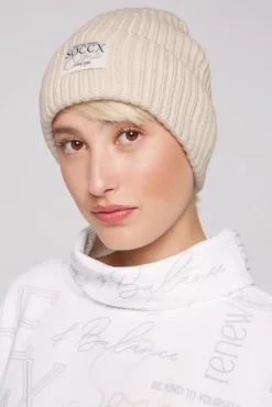 Damen CAMP DAVID & SOCCX Beanie in Rippstrick mit Label Patch faded beige