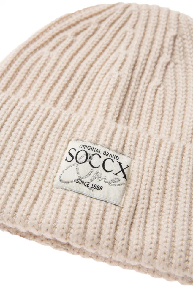 Damen CAMP DAVID & SOCCX Beanie in Rippstrick mit Label Patch faded beige