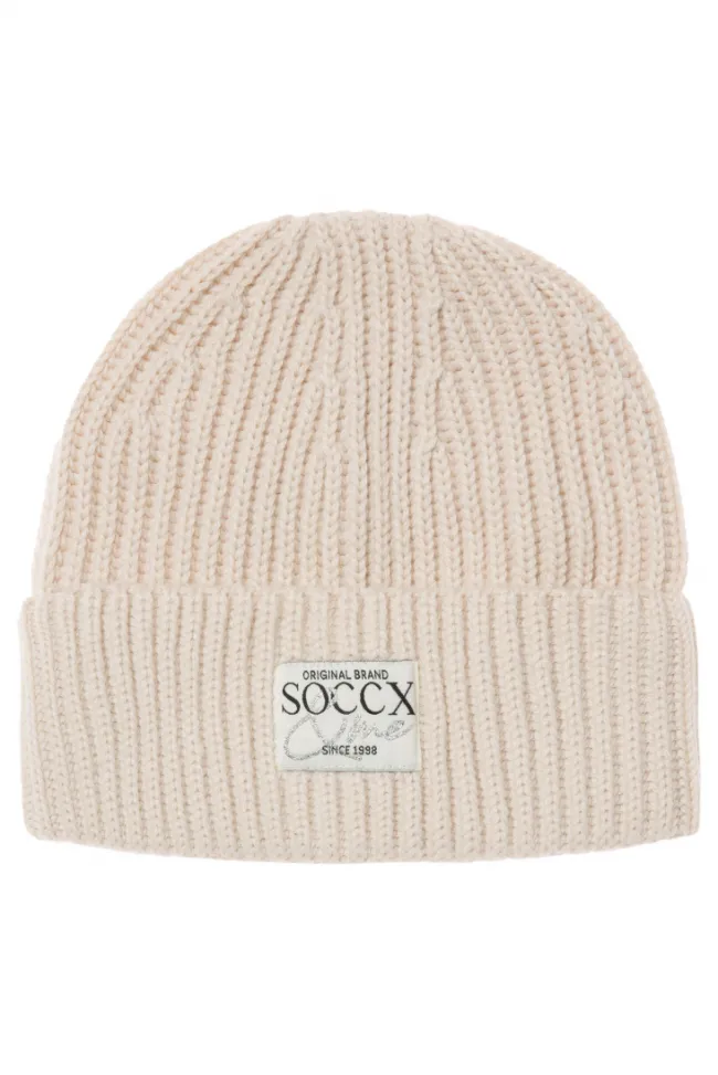 Damen CAMP DAVID & SOCCX Beanie in Rippstrick mit Label Patch faded beige