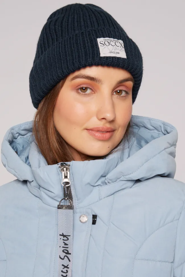 Damen CAMP DAVID & SOCCX Beanie in Rippstrick mit Label Patch blue navy