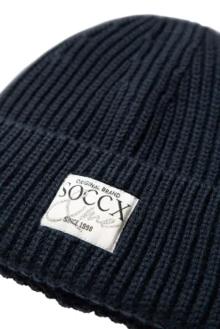 Damen CAMP DAVID & SOCCX Beanie in Rippstrick mit Label Patch blue navy