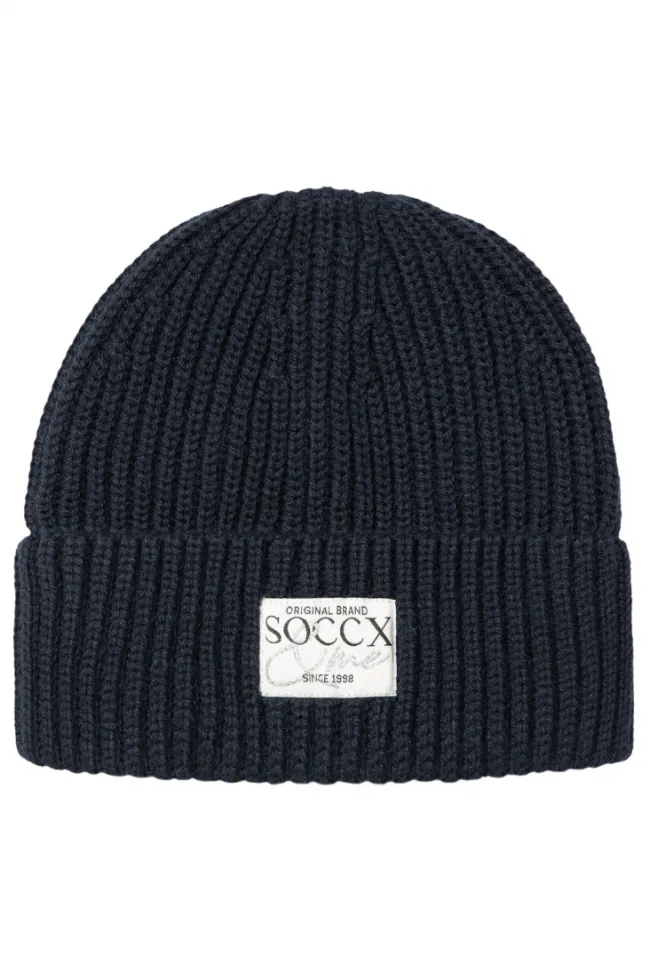 Damen CAMP DAVID & SOCCX Beanie in Rippstrick mit Label Patch blue navy