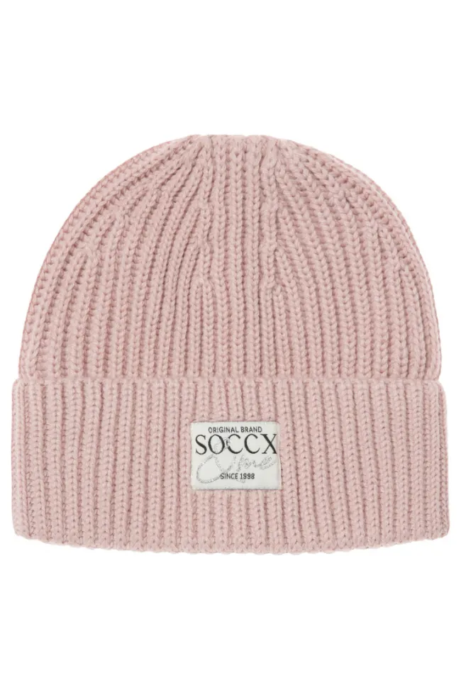 Damen CAMP DAVID & SOCCX Beanie in Rippstrick mit Label Patch rose blush