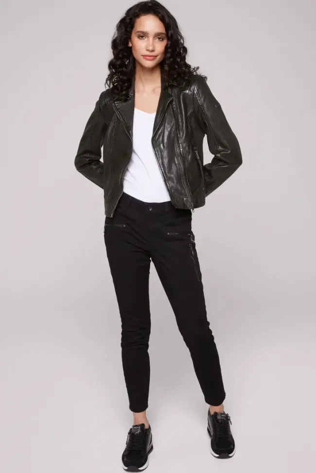Damen CAMP DAVID & SOCCX Bikerjacke aus Leder im Vintage Look
