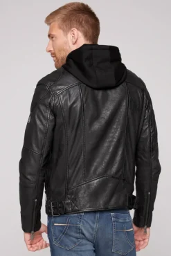 Herren CAMP DAVID & SOCCX Bikerjacke aus Leder mit Kapuzeneinsatz