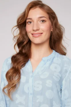 Damen CAMP DAVID & SOCCX Bluse Oil Dyed mit Intarsia-Muster cool blue