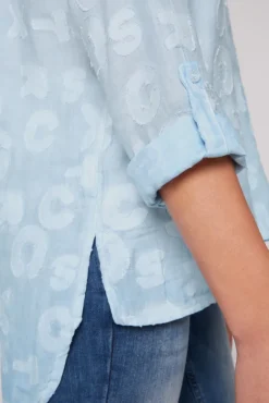 Damen CAMP DAVID & SOCCX Bluse Oil Dyed mit Intarsia-Muster cool blue