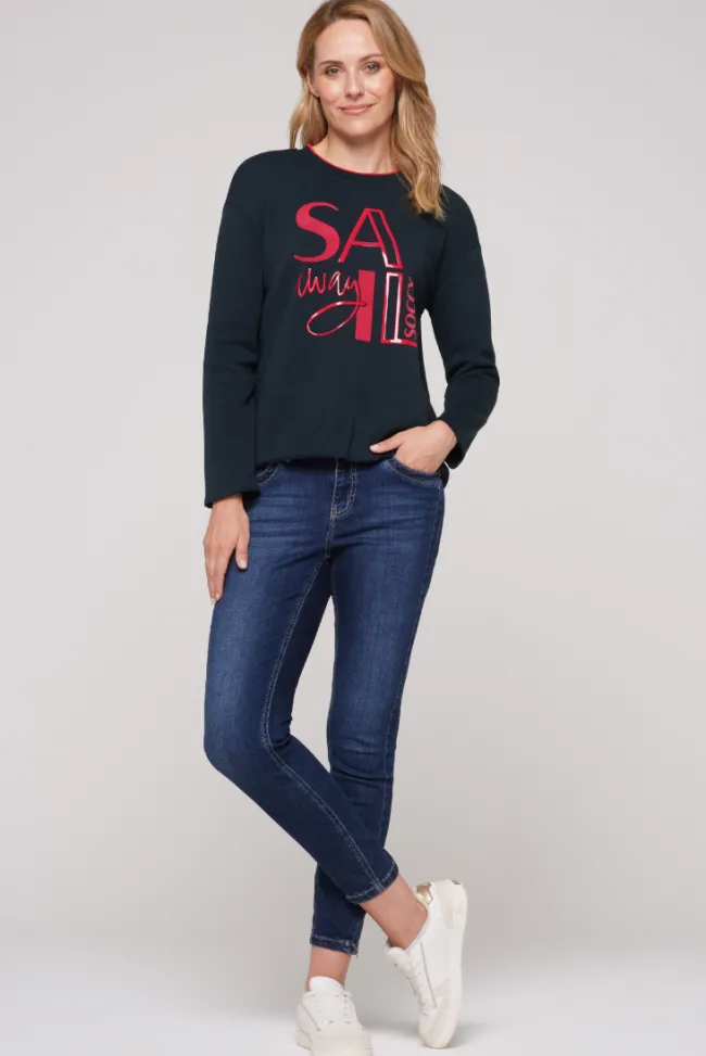 Damen CAMP DAVID & SOCCX Bonded Sweatshirt mit Glossy-Print blue navy