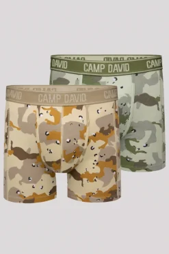 Herren CAMP DAVID & SOCCX Boxershorts mit All Over Print, 2er-Pack desert / light khaki