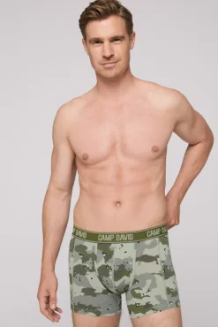 Herren CAMP DAVID & SOCCX Boxershorts mit All Over Print, 2er-Pack desert / light khaki